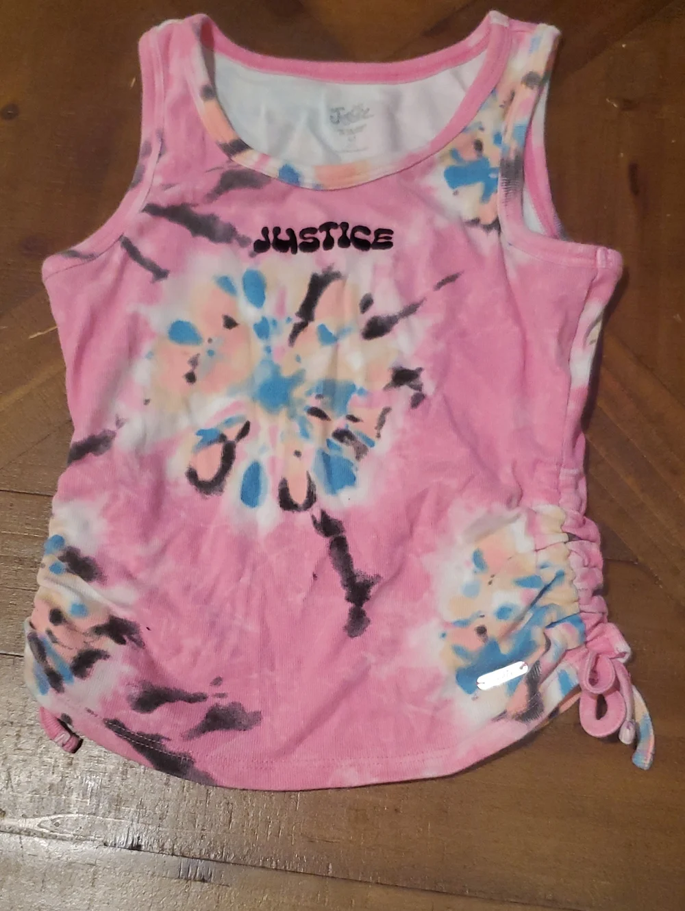Justice Pink Tie-Dye Tank Top with Blue and Black Accents